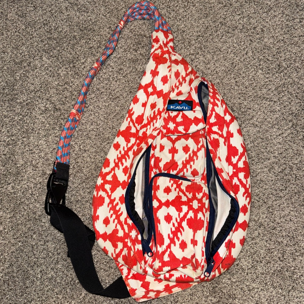 Kavu Red and White Patterned Sling Bag